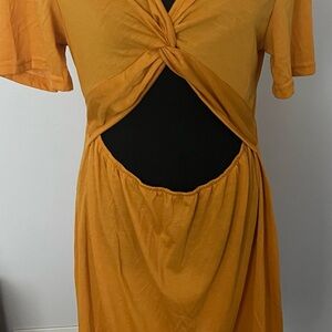 Orange Asymmetrical Sundress with Plunge Neckline